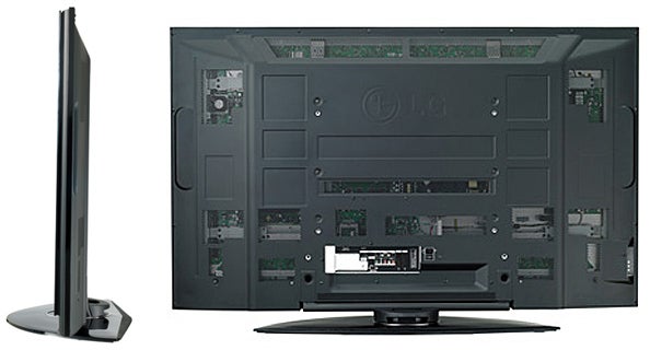 Rear view of LG 50PB65 50-inch plasma TV with stand.