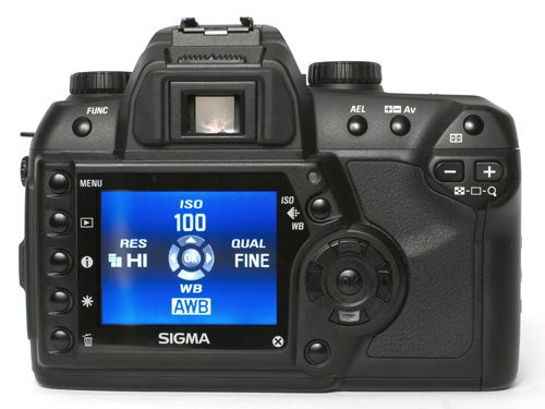 Sigma SD14 Digital SLR camera showcasing LCD screen and controls.