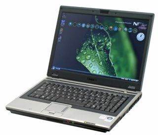 NEC Versa S970 laptop open and powered on.