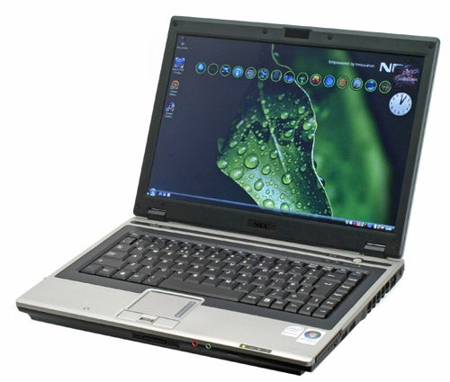 NEC Versa S970 laptop open and powered on.