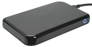 Western Digital 160GB Passport external hard drive connected via cable.
