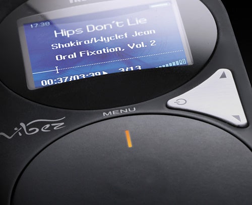 TrekStor vibez MP3 player displaying Shakira's song.