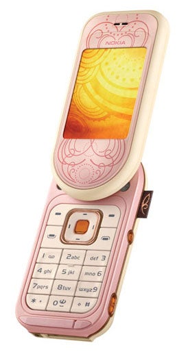 Nokia 7373 pink phone with decorative patterns open