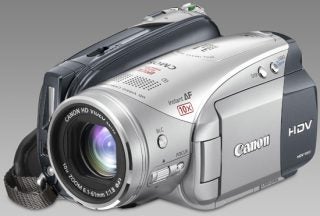 Canon HV20 HDV camcorder with lens and controls visible.