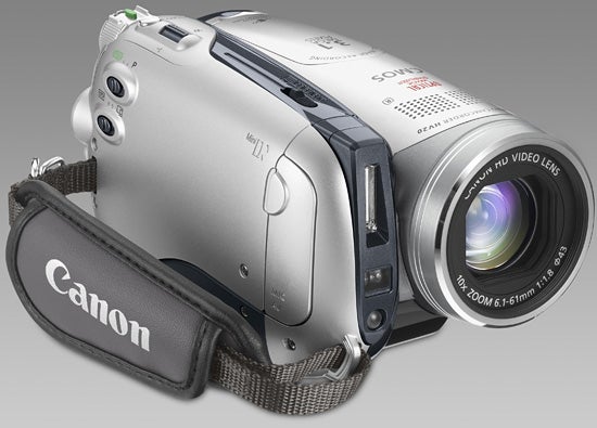 Canon HV20 HDV camcorder with hand strap.