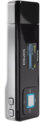 SanDisk Sansa Express 2GB MP3 player on white background.