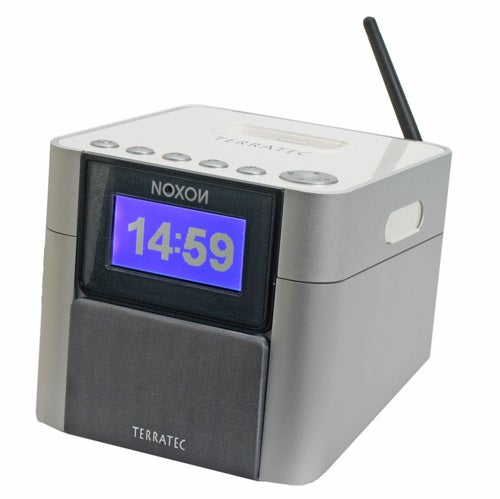 Terratec Noxon 2 Radio for iPod with digital display showing time.