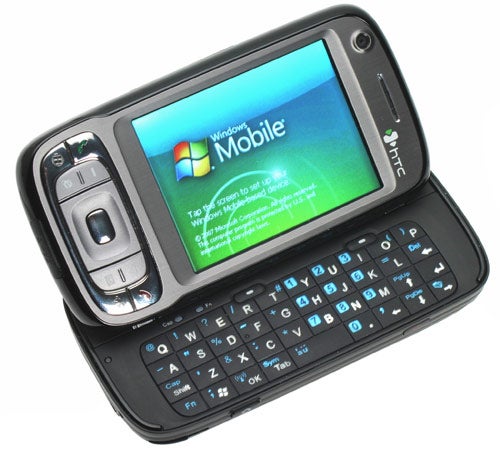 HTC P4550 Kaiser Smartphone with slide-out keyboard and screen.