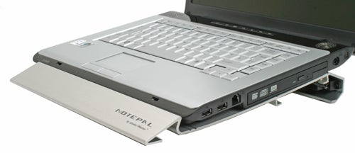 Cooler Master NotePal laptop cooling pad with a laptop on it.
