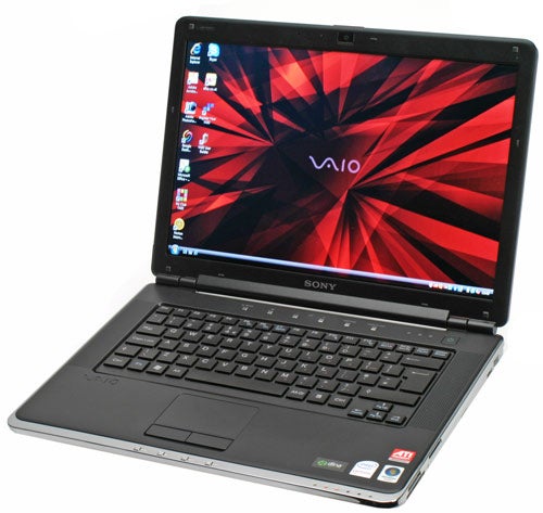 Sony VAIO VGN-CR11Z/R laptop with red wallpaper on screen