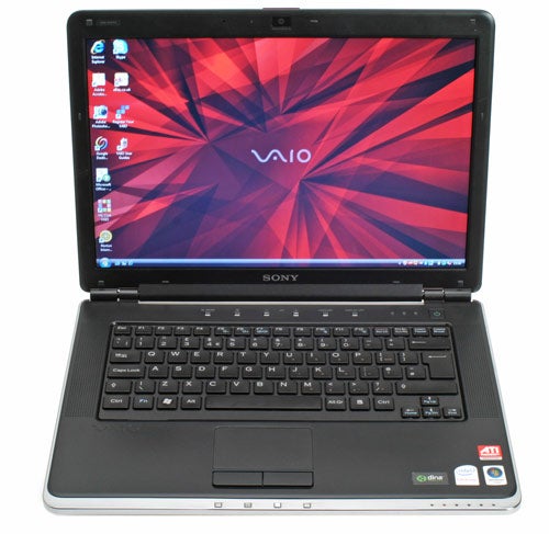 Sony VAIO VGN-CR11Z/R laptop with screen displaying logo.