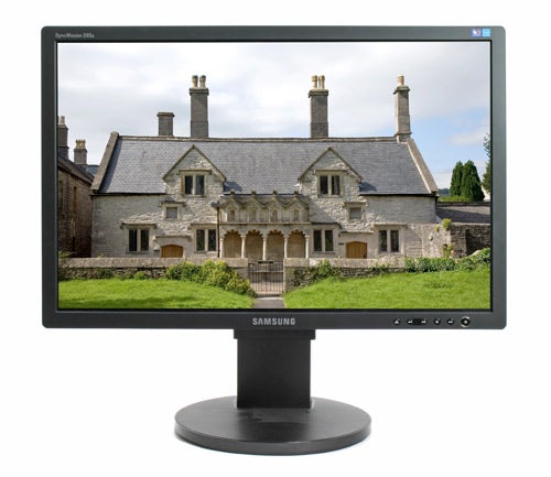Samsung SyncMaster 245B monitor displaying a house image.