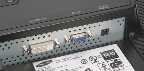 Samsung SyncMaster 245B monitor ports and label close-up.