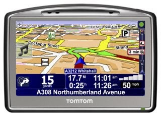 TomTom Go 720 Sat-Nav showing a mapped route on screen.