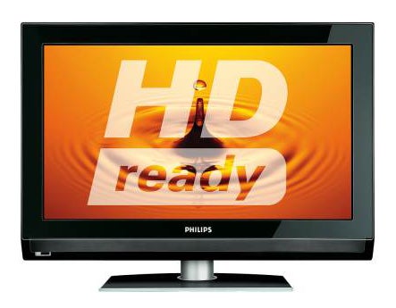 Philips 32PFL7562D 32-inch LCD TV displaying HD ready logo.