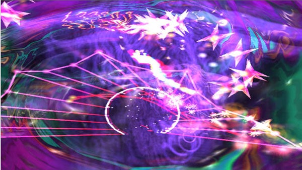 Colorful abstract Space Giraffe game screenshot.
