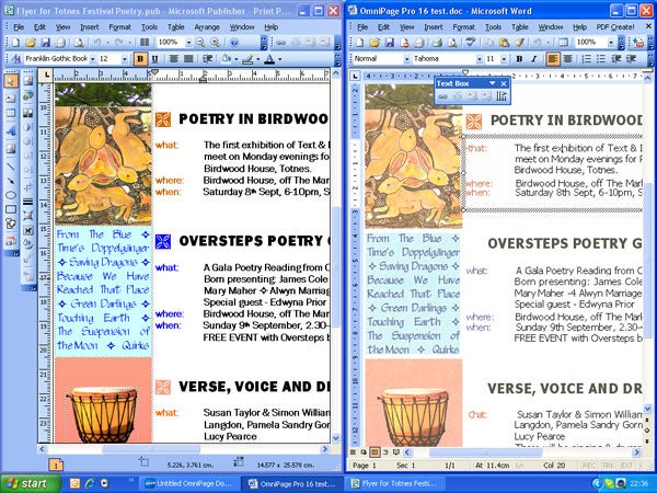 Screenshot of OmniPage Pro 16 converting text document.