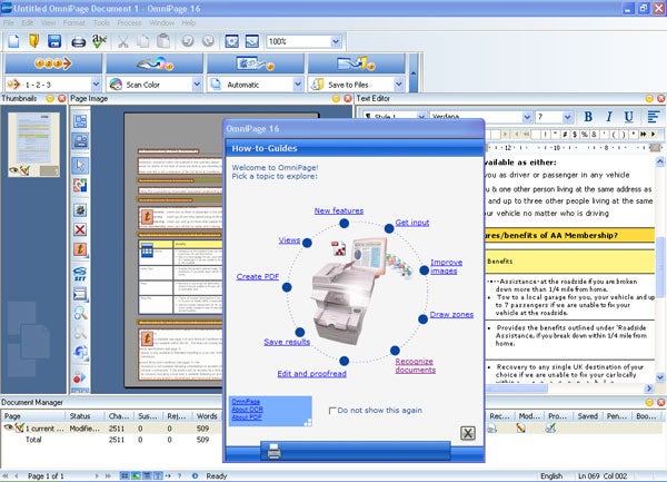 Screenshot of OmniPage Professional 16 software interface.