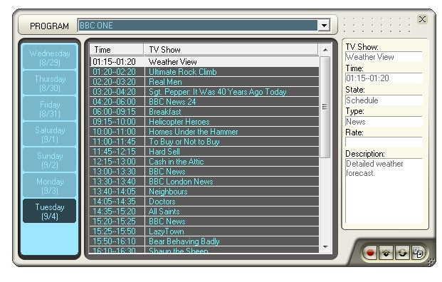 Screenshot of AVerTV software showing TV program schedule.