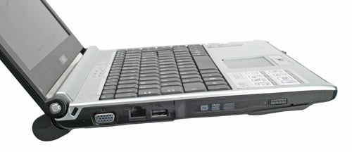 MSI PR210 notebook side view showing ports and DVD drive.