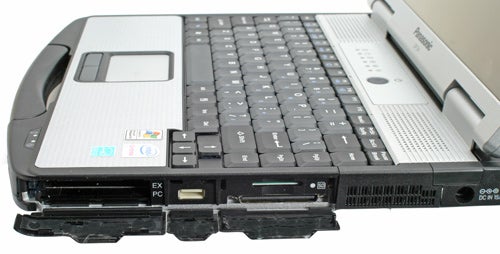 Panasonic ToughBook CF-74 laptop with rugged design details.