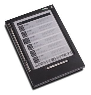 iRex iLiad e-reader displaying a book list on screen.