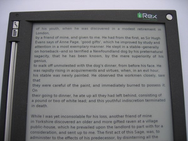 iRex Technologies iLiad Reader displaying a page of text.