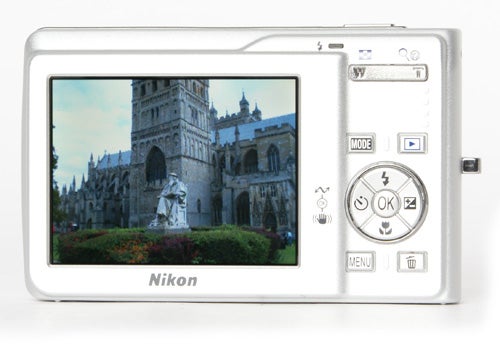 Nikon CoolPix S200 camera displaying a photo on its screen.