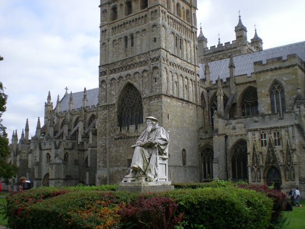Photo of a statue and cathedral, possibly taken with Nikon CoolPix S200.