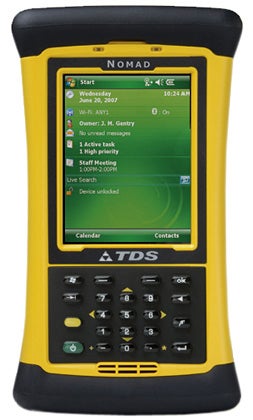 TDS Nomad 800L Rugged PDA with screen and keypad visible.