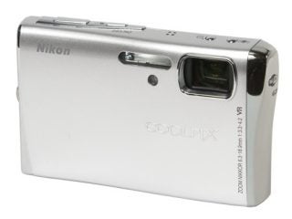 Nikon CoolPix S50c digital camera on white background.