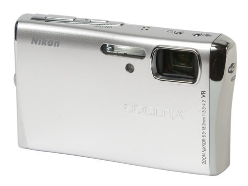 Nikon CoolPix S50c digital camera on white background.