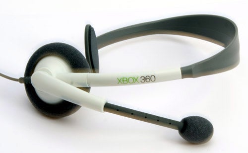 Xbox 360 headset with microphone on a white background.