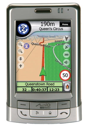 Mio Digiwalker A501 GPS PDA Phone displaying navigation screen.