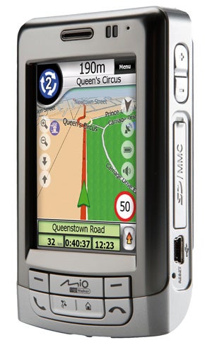 Mio Digiwalker A501 GPS PDA Phone displaying map navigation.