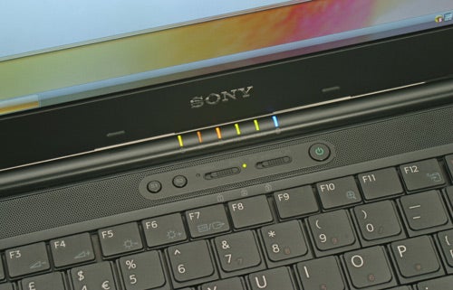 Close-up of Sony VAIO VGN-SZ61VN laptop keyboard and logo.