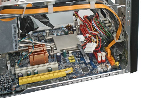 Inside view of Shuttle SN68SG2 Barebones PC with open case.