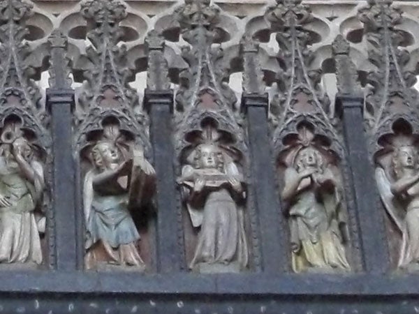 Detailed sculpture on an ancient cathedral facade.