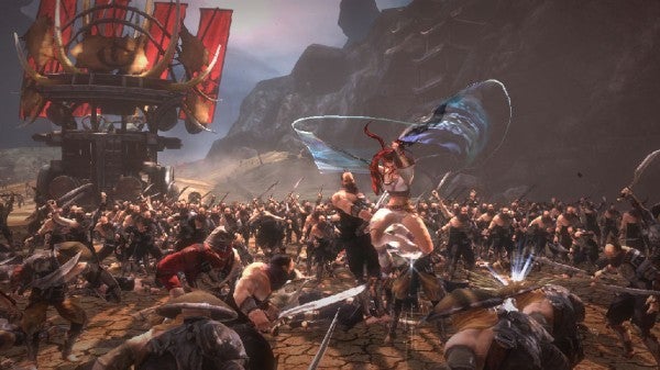 Screenshot of Heavenly Sword gameplay featuring combat scene.