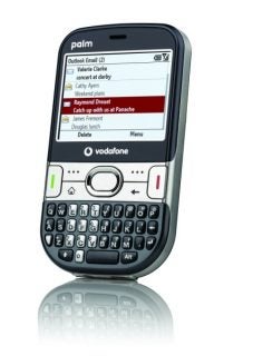 Palm Treo 500v smartphone displaying email application on screen.