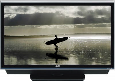 JVC LT-37DG8BJ 37-inch LCD TV displaying a surfer at sunset.