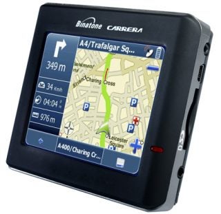 Binatone Carrera X350 GPS navigation device displaying a map.