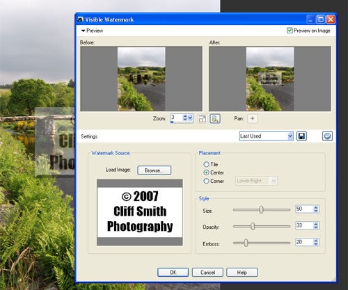 Screenshot of Corel Paint Shop Pro Photo X2 watermark feature.