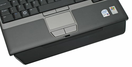 Close-up of Dell Latitude D430 laptop keyboard and touchpad.