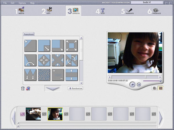 Screenshot of Busbi video editing software interface.