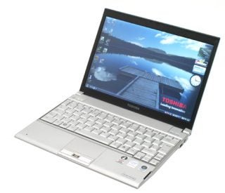 Toshiba Portégé R500-10U laptop open with on-screen display.