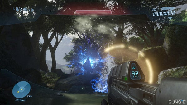 Screenshot of Halo 3 gameplay with explosive action.
