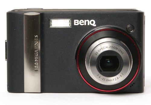 BenQ DC E1000 digital camera front view on white background.
