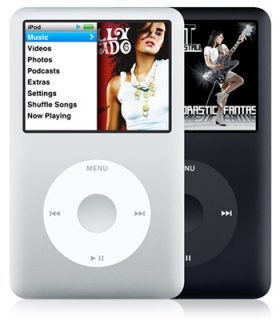 Apple iPod Classic 80GB in black and white colors.