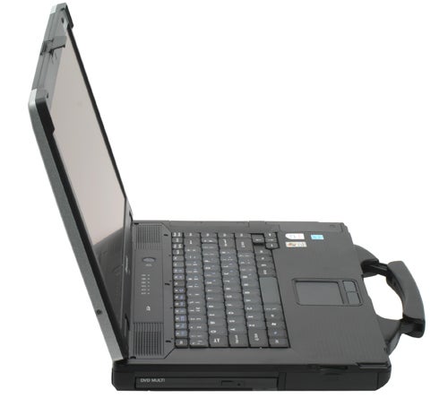Panasonic ToughBook CF-52 semi-rugged laptop open on side view.